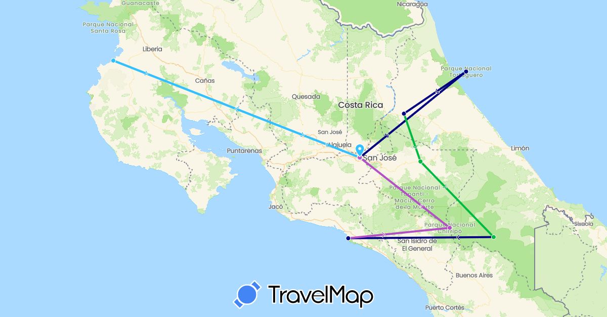 TravelMap itinerary: driving, bus, train, boat in Costa Rica (North America)